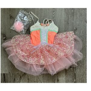 Revolution Dancewear Coral Green Orange‎ Dance Costume Floral Ballet Small Child